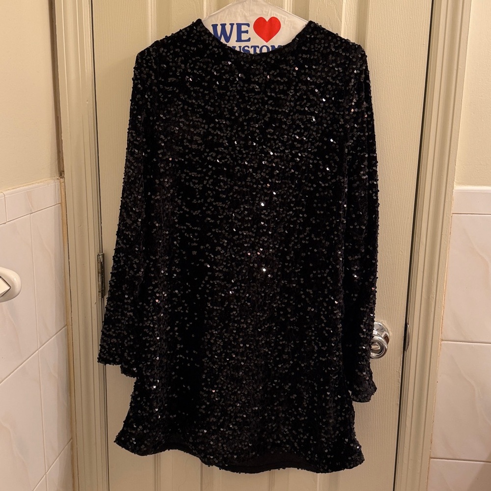Black Sequin Long Sleeve ASOS Dress with Bow size Large